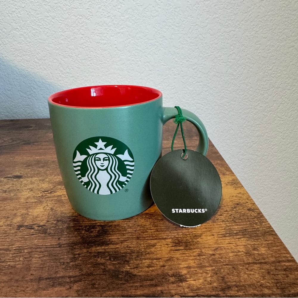 Starbucks Green Mug with Red Interior 11oz